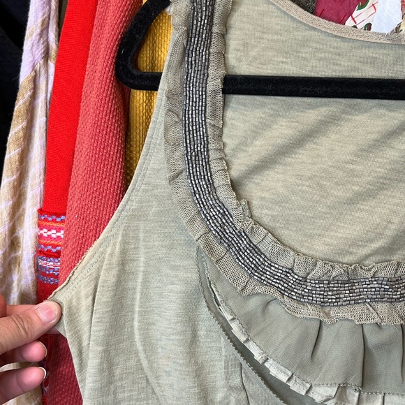 Anthropologie Embellished Sage Green Tank EUC - Picture 3 of 4